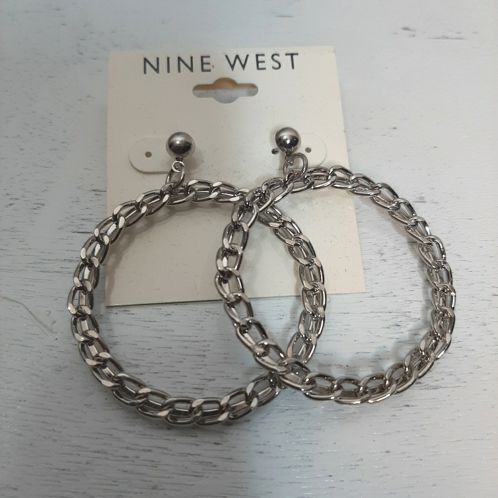 Nine West Silver Chain Hoop Earrings
